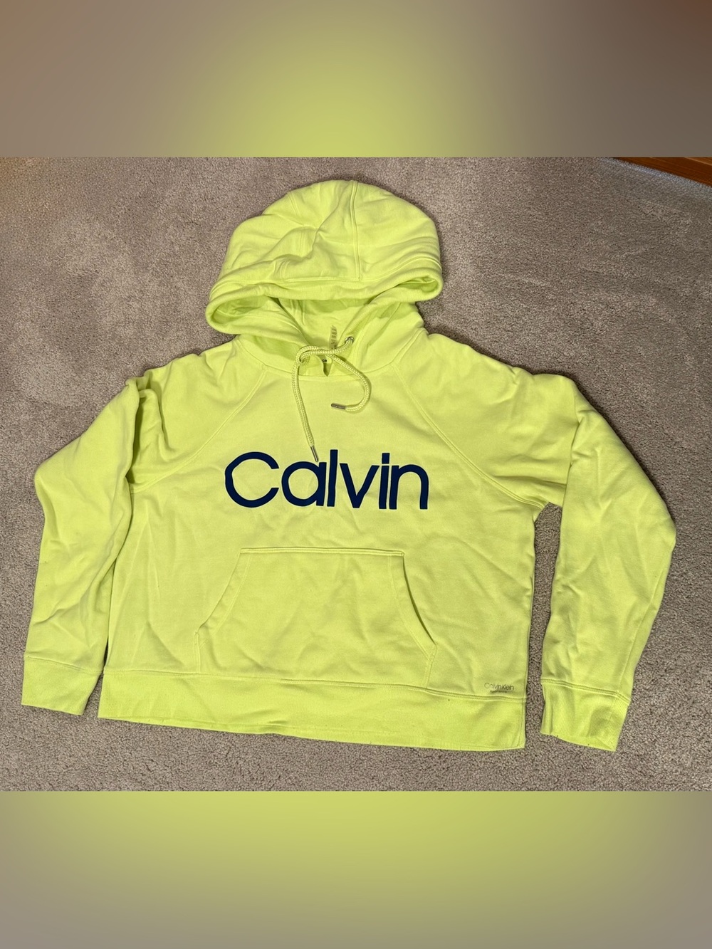 Calvin Klein Neon Yellow/Green Cropped Performance Pullover Hoodie Women’s Large